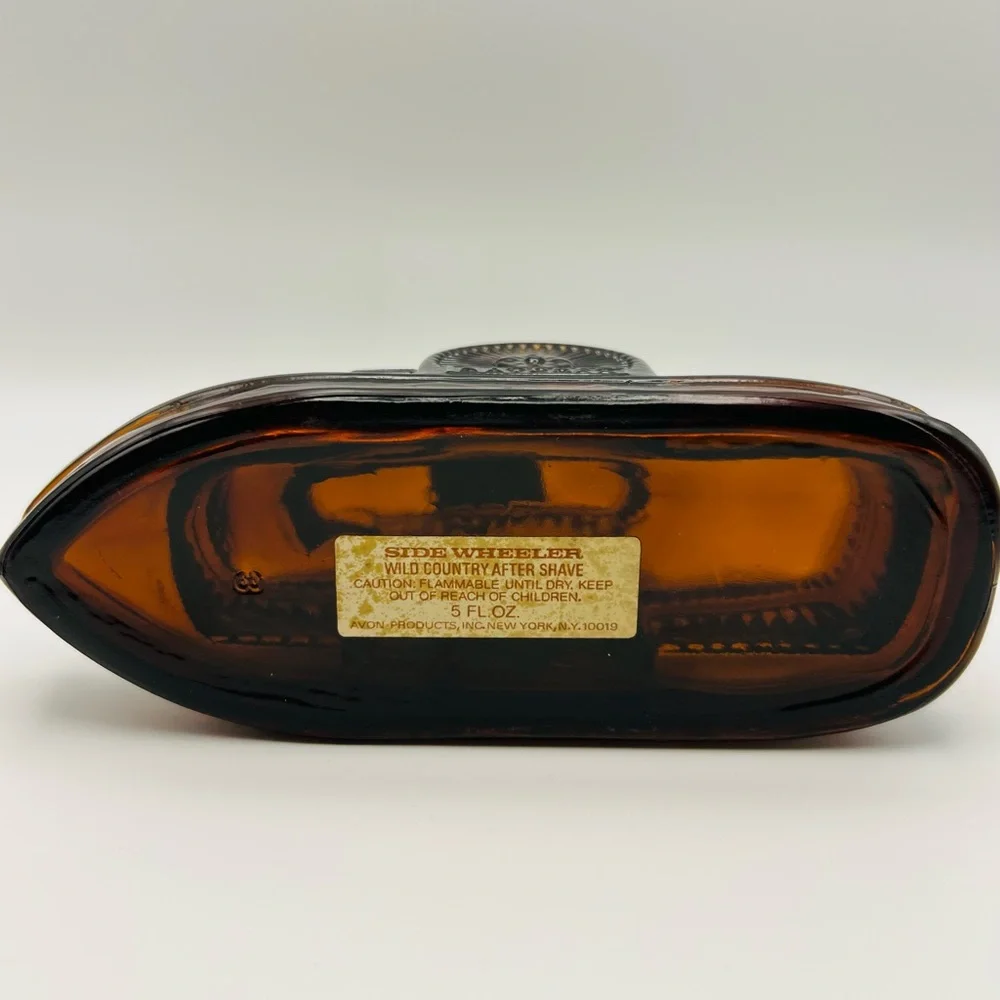 Vintage Avon Sidewheeler Riverboat Decanter Natchez Amber Glass Empty
